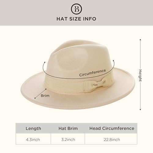 BABEYOND 1920s Fedora Hat for Men Gatsby Wide Brim Hat Felt Panama Cap - color: Beige