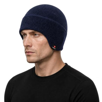 TOP-EX Waterproof Ear Flap Beanie for Men, Polartec Fleece Lined - color: Navy Blue, size: Medium-Large