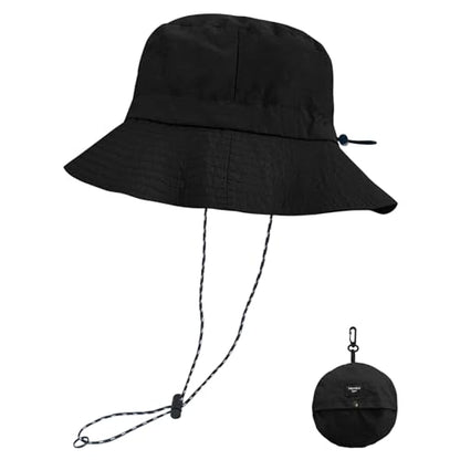NPQQUAN Sun Bucket Hats for Woman Men Lightweight Sun Hat Packable Foldable - color: (Pure Black)