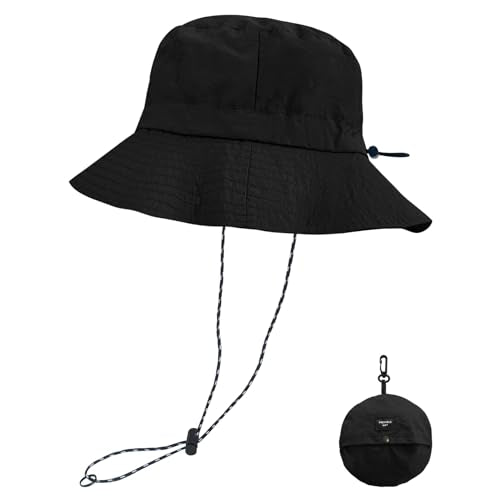 NPQQUAN Sun Bucket Hats for Woman Men Lightweight Sun Hat Packable Foldable - color: (Pure Black)