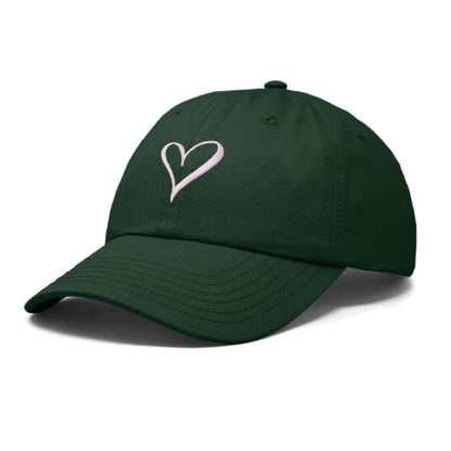 Hand Drawn Heart Hat Womens Embroidered Baseball Cap - color: Dark Green