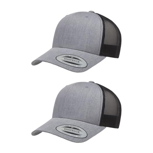 Yupoong Classic Mesh 6 Panel Retro Trucker Cap | Mid Profile Snapback - color: Heather/Black