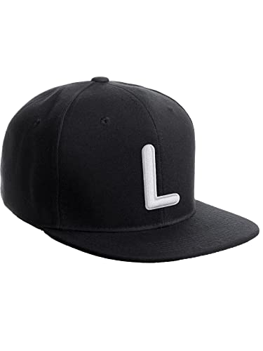 Daxton Classic Snapback 3D Alphabet A to Z Numbers Embroidered Initials Letters Flat Bill Cap - color: Black, style: Letter-l