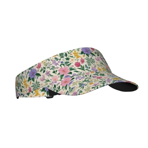 Unisex Adjustable Sports Sun Visor - color: Retro Spring Flowers and Ferns