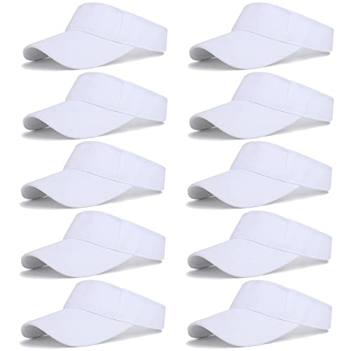 10 Pcs Kids Sun Visor Hats Boys Girls Athletic Sports Visor Adjustable UV Protection Beach Visor Fit 6 to12 Years Old - color: White