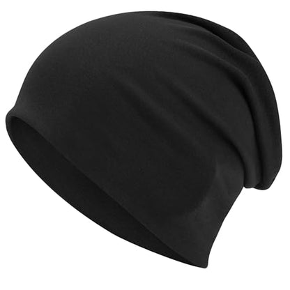 ROYBENS 100% Cotton T-Shirt Beanie for Women Men Slouchy Soft Skull Cap - color: 1pcs-black
