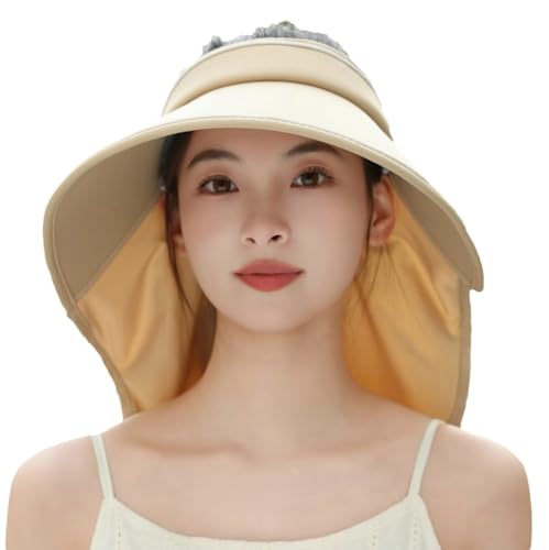 Sun Visor Hats for Women Wide Brim UPF 50+ UV Sun Protection Visor Hats Casual Adjustable Roll up Summer Beach Caps - color: B-khaki