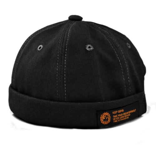 Mens Docker Cap – Brimless Beanie Skull Cap Retro Rolled Cuff Adjustable Cotton - color: Keep Going Label