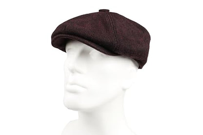 8 Panel Wool Blend Newsboy Cap – Classic Tweed & Herringbone Baker Boy Hat for Men & Women - color: Dark Burgundy Herringbone, size: Medium