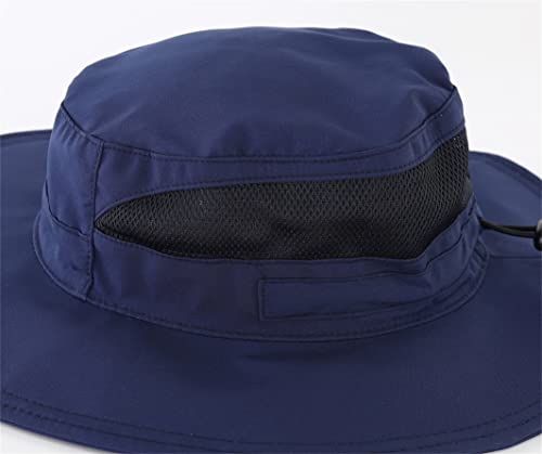 Connectyle Women's UPF 50+ Sun Hat UV Protection Wide Brim Bucket Hat Summer Beach Hats Fishing Hiking Outdoor Safari Hats - color: Navy Blue