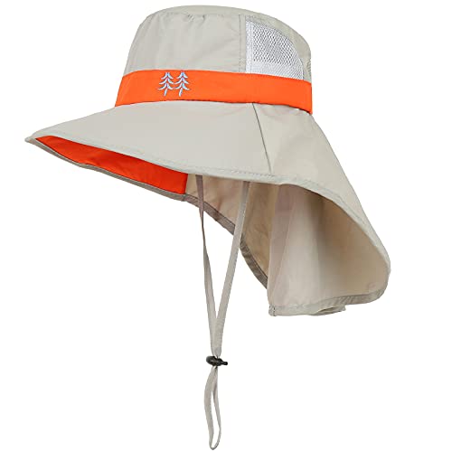 Kids Sun Hats UPF 50+ Sun Protection Hat for Kids with Neck Flap Adjustable Large Brim Beach Fishing Hat for Age 3-12 - color: Grey