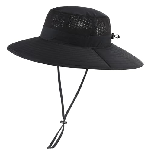Home Prefer UPF50+ Mens Sun Hat Wide Brim Fishing Hat Foldable Large Brim UV Protection Sun Hat for Men Women Beach Gardening - color: Black