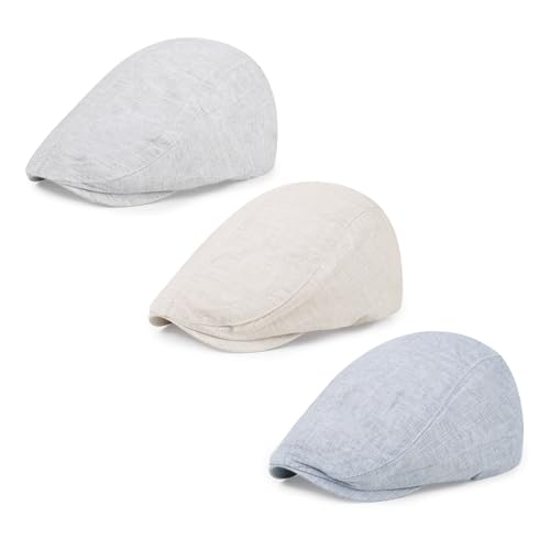 3Pcs Cotton Newsboy Hat for Men Cool Adjustable Flat Cap - color: Cm2-blue+khaki+lightgrey