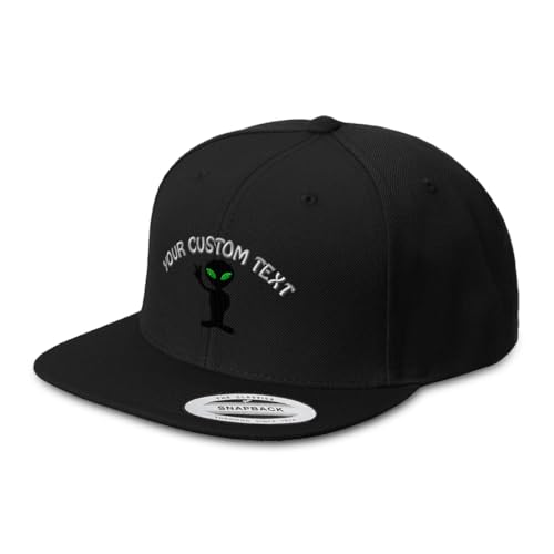 Custom Flat Brim Snapback Cap-Alien Peace Sign and Symbol - color: Black Personalized Text Here