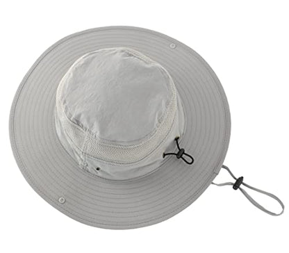 Connectyle UPF 50+ Wide Brim Sun Hat for Men Breathable Cowboy Boonie Hats Outdoor Bucket Hat for Fishing Hiking Safari - color: Grey