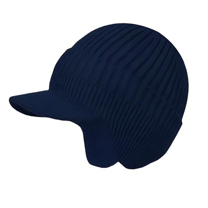 JHDESSLY Knit Beanies with Visor & Earflaps for Men and Women, Winter Hats Fleece Lined Hat Stocking Caps Soft Warm Headwear - color: Navy