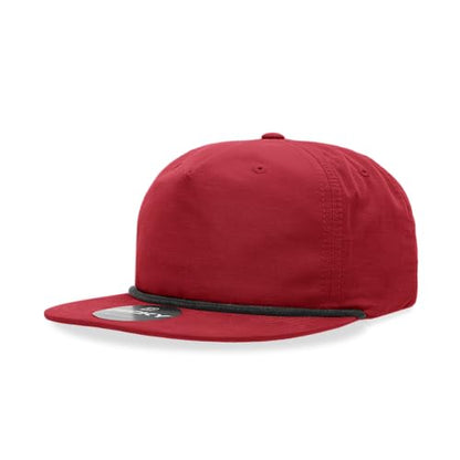 5 Panel High Profile Relaxed Cotton Blend Rope Hat - color: Red