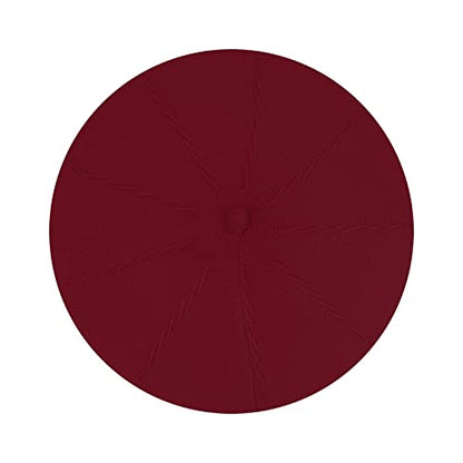 Gllutt Beret Hat French Style Stretchy Knitting Solid Color Both Side Usable - color: Wine Red
