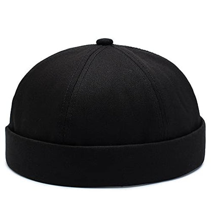 Gogobear Mens Brimless Docker Beanie Adjustable Rolled Cuff Sailor Cap - color: Black