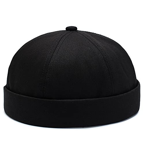 Gogobear Mens Brimless Docker Beanie Adjustable Rolled Cuff Sailor Cap - color: Black
