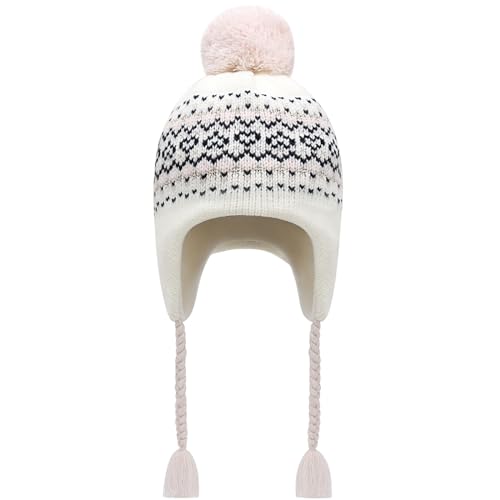 Winter Peruvian Hat Earflap Fleece Lined Girls Knit Beanie 3-10T - color: 3d-patterppurple, size: 6-10 Years