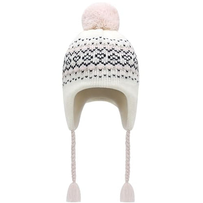 Winter Peruvian Hat Earflap Fleece Lined Girls Knit Beanie 3-10T - color: 3d-patterppurple, size: 6-10 Years