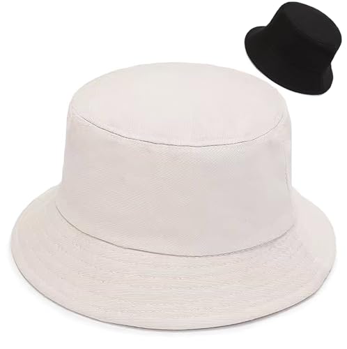 DIYDECAL Summer Bucket Hat,Beach Sun Hat Double-Sided Fisherman Hat for Men Women - color: Beige