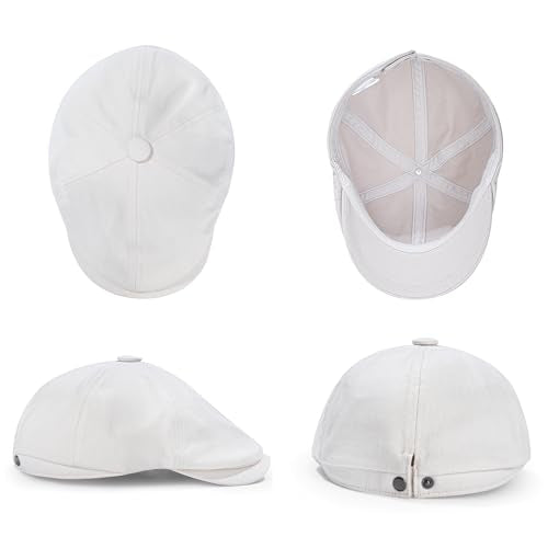 Men's Cotton Newsboy Flat Cap Adjustable Snapback Soft Fitted Hat Golf Cabbie Painter Gatsby Ivy Hat - color: Cream, size: Medium
