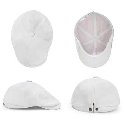 Men's Cotton Newsboy Flat Cap Adjustable Snapback Soft Fitted Hat Golf Cabbie Painter Gatsby Ivy Hat - color: Cream, size: Medium