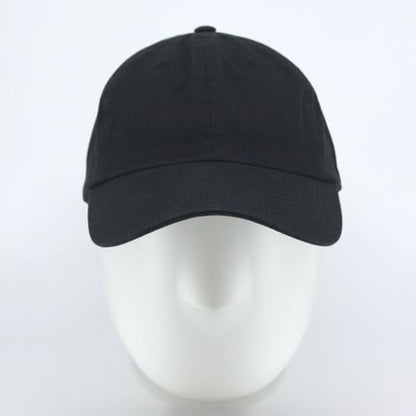 Plain Washed Cotton Adjustable 6 Panel Dad Hat Baseball Cap - color: Black/Black