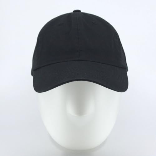 Plain Washed Cotton Adjustable 6 Panel Dad Hat Baseball Cap - color: Black/Black