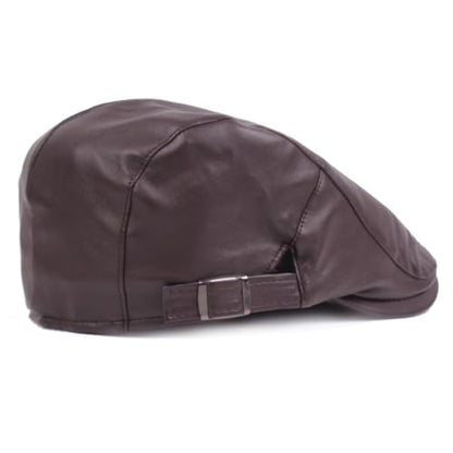 Quanhaigou Men Adjustable PU Leather Ivy Cap Newsboy Hat Women Beret Caps Classic Golf Cap Gatsby Driving Hat - color: Plain Coffee