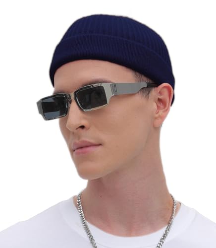 ROYBENS Thin Swag Wool Short Fisherman Beanie for Men Women Knit Winter Hat - color: 1pcs-navy Blue