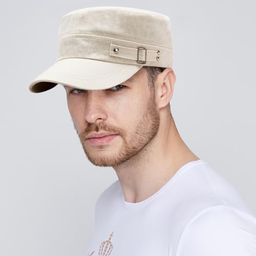 Unisex Army Cadet Cap Military Flat Top Basic Baseball Caps - color: White