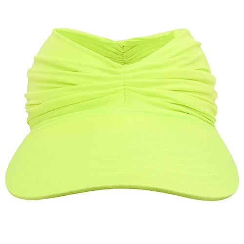 Sun Hat Women Beach Visor Cap UV Protection with Wide Brim Packable Summer Sport Ponytail Sun Cap - color: Fluorescent