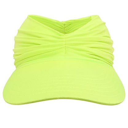 Sun Hat Women Beach Visor Cap UV Protection with Wide Brim Packable Summer Sport Ponytail Sun Cap - color: Fluorescent