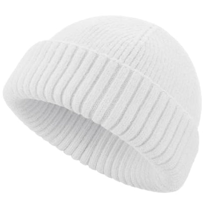 Wool Short Fisherman Beanie for Men Women Double Cuffed Skull Caps - color: 1pcs-white