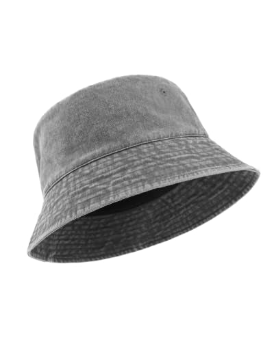 Zylioo XL XXL Bucket Hat for Big Heads, Washed Cotton Sun Hat - color: Gray-lined, size: X-Large