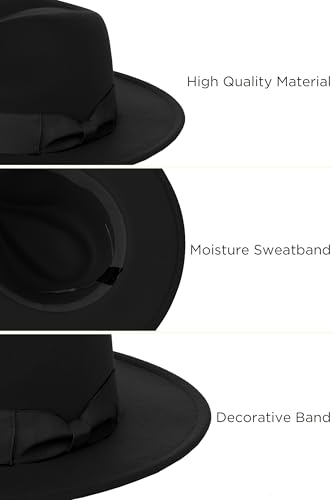 BABEYOND 1920s Fedora Hat for Men Gatsby Wide Brim Hat Felt Panama Cap - color: Black3