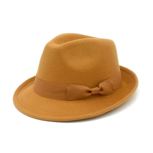 Fedora Hats for Men Women 1920s Short Brim Felt Trilby Hat - color: Camel