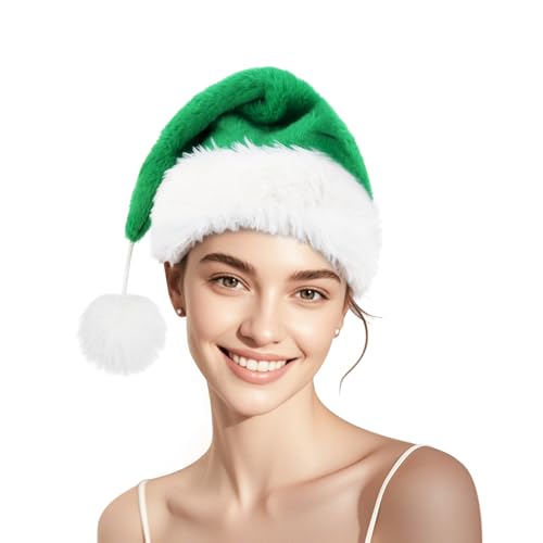 Personalized Santa Hat for Adults, Super Soft Plush Holiday Christmas Hat, Xmas New Year Party Headwear - color: Plush-green