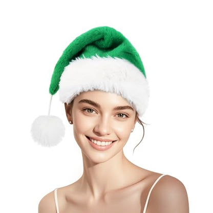 Personalized Santa Hat for Adults, Super Soft Plush Holiday Christmas Hat, Xmas New Year Party Headwear - color: Plush-green