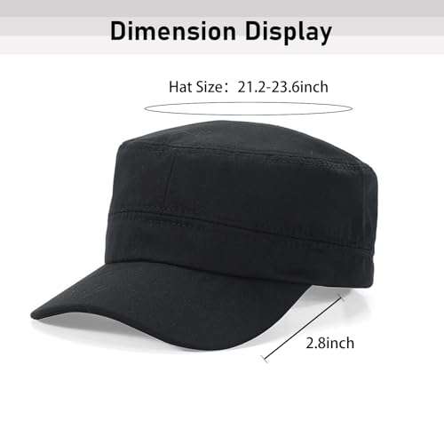Military Cadet Army Caps Washed Cotton Vintage Flat Top Cap Unisex Basic Baseball Hat for Men Women - color: Black