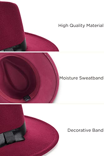 BABEYOND 1920s Fedora Hat for Men Gatsby Wide Brim Hat Felt Panama Cap - color: Wine Red