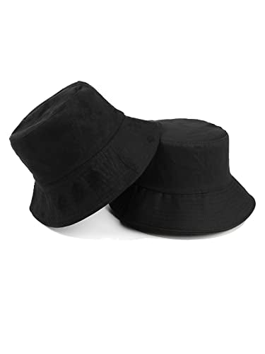 Trendy Fisherman Hats Double Side Wear Fishing Sun Hat Solid Color Bucket Hat Winter Reversible Packable Cap - color: Black
