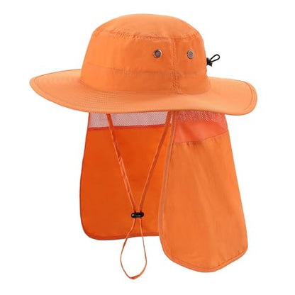 Home Prefer UPF50 Mens Sun Hat with Neck Flap Quick Dry UV Protection Cap Womens Wide Brim Fishing Hat Neck Flap Beach Garden - color: Orange