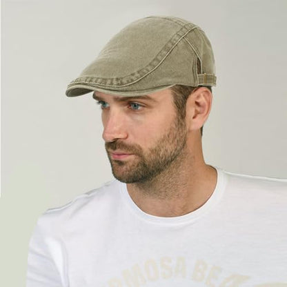 3Pcs Men's Newsboy Caps Cotton Cooling Hat Adjustable Flat Cap for Men - color: Washed-winered+green+khaki