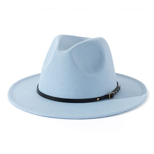 Lisianthus Women Belt Buckle Fedora Hat - color: Light Sky Blue