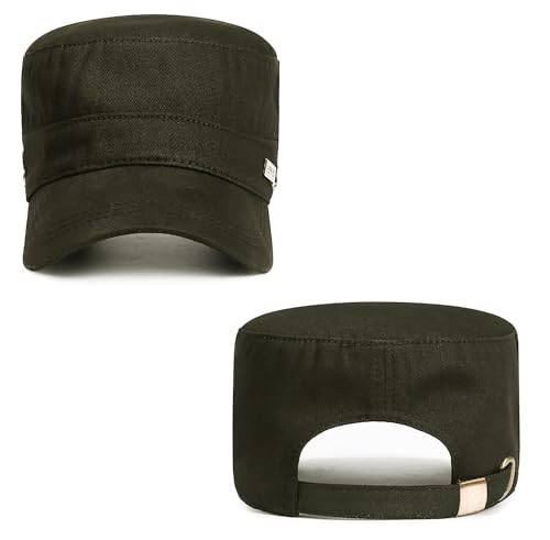 Initlove Cadet Army Cap Military Unisex Flat Top Hat for Men Women - color: Green
