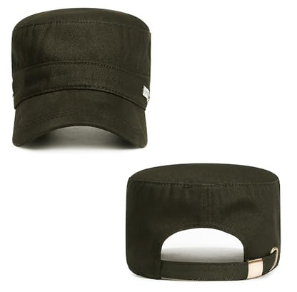 Initlove Cadet Army Cap Military Unisex Flat Top Hat for Men Women - color: Green